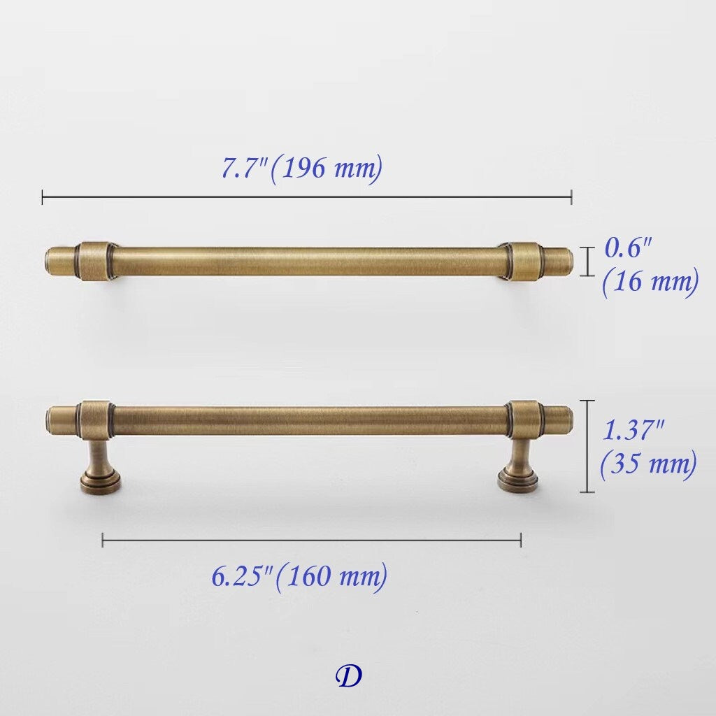 Cabinet Bar Handles, Solid Brass, Antique Bronze, Retro Kitchen Hardware
