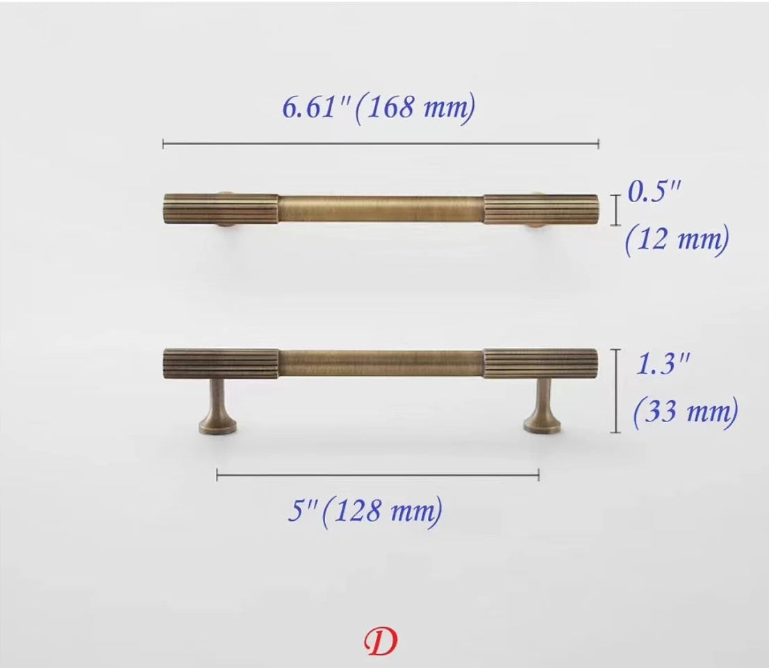 Fluted Brass Cabinet Pulls, Antique Bronze Knurled Kitchen Hardware