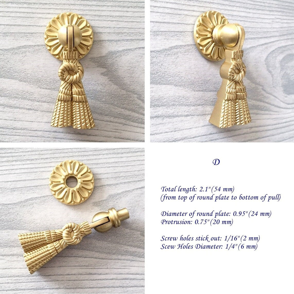 Brass Drop Ring Drawer Pulls, Lion Head, Oval, Floral Backplate, Tassel, Starburst, Clover
