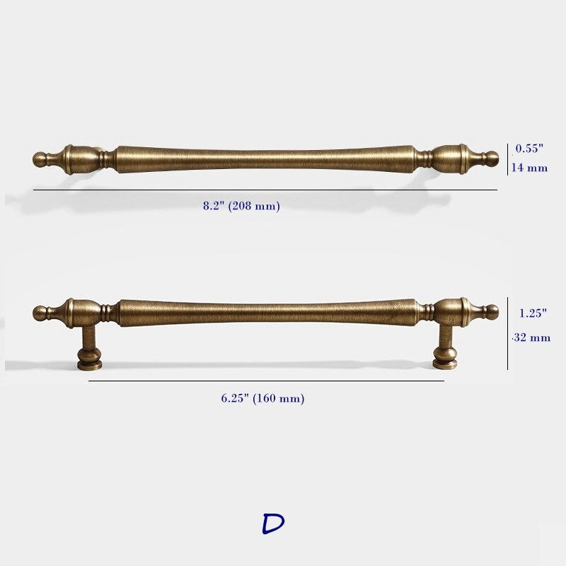 Brass Cabinet Handles Antique Bronze Drawer Pulls, 96 128 160 mm centers
