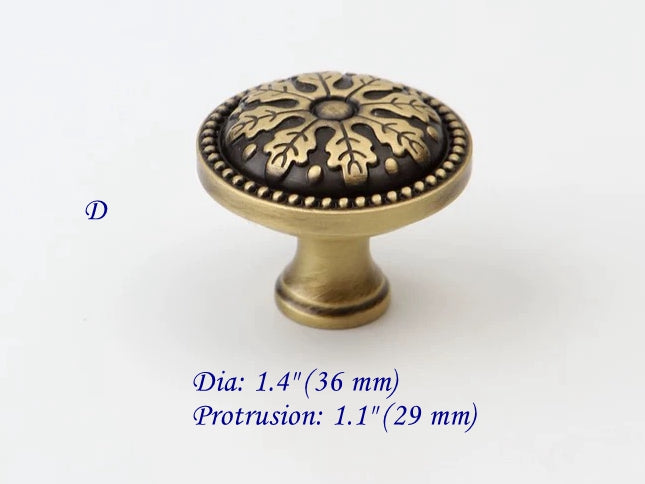 Antique Bronze Cabinet Knob, Floral Drawer Pull, Solid Brass, Embossed Pattern