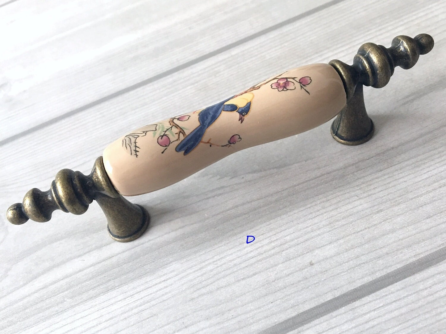 3" 3.75" 5" Flower Bird Porcelain Drawer Pulls Cabinet Handle, Tan Bronze