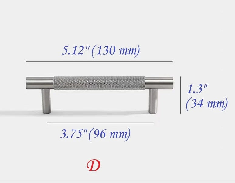 Knurled Cabinet Bar Pulls Solid Brass, Brushed Nickel, Modern Kitchen Hardware