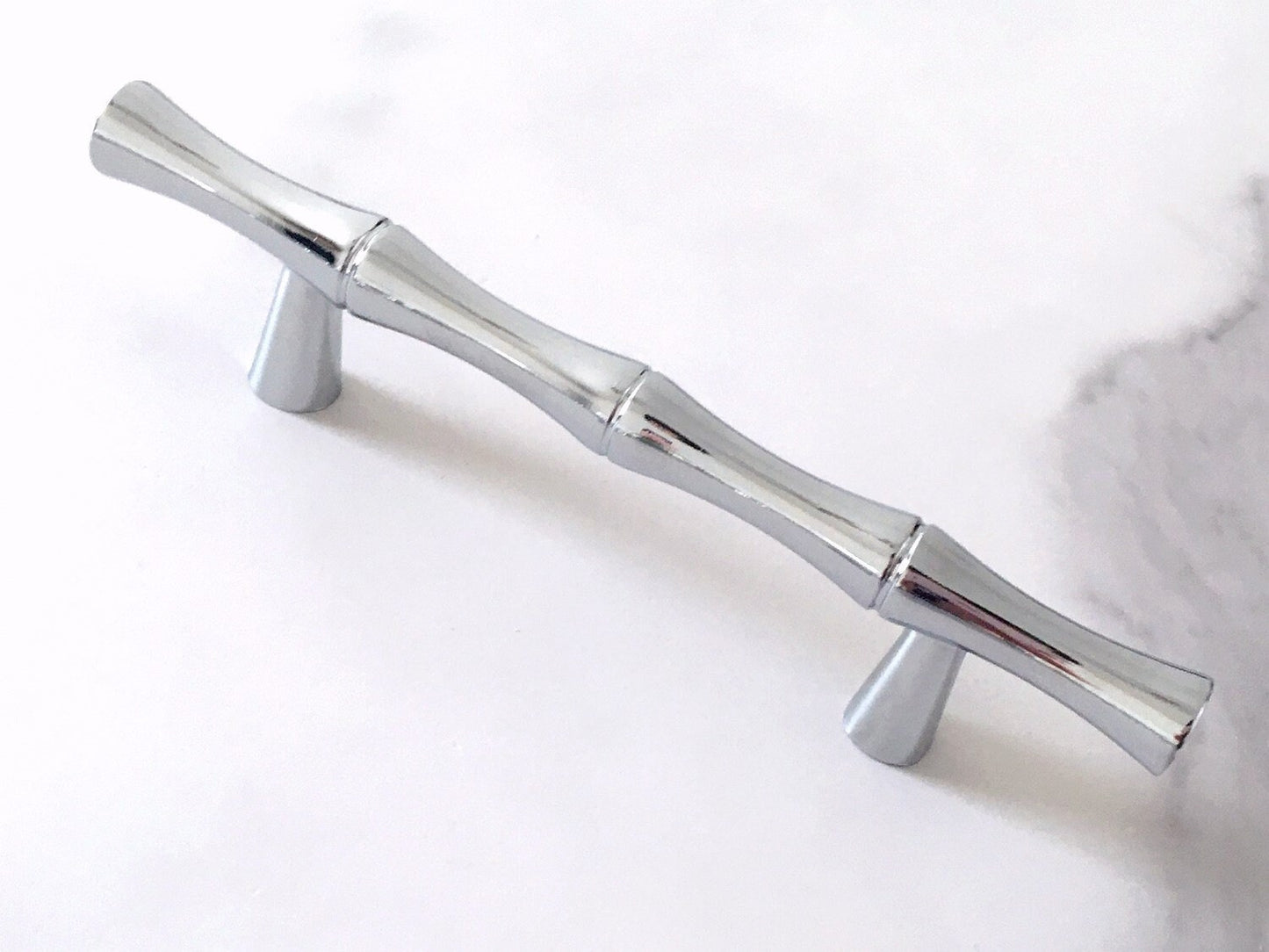 Bamboo Cabinet Pulls and Drawer Knobs, Polished Chrome Silver, Modern Kitchen Hardware