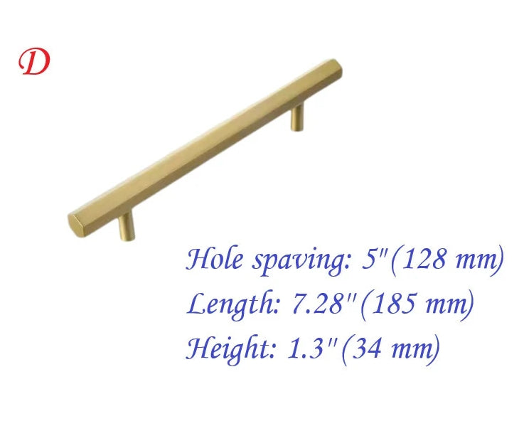 Solid Brass Hexagonal Cabinet Bar Handles, Geometric Kitchen Hardware