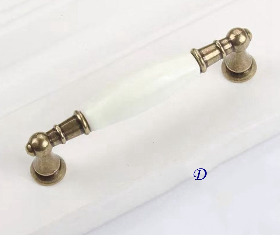 Cream Porcelain Cabinet Pulls Drawer Handles Antique Bronze