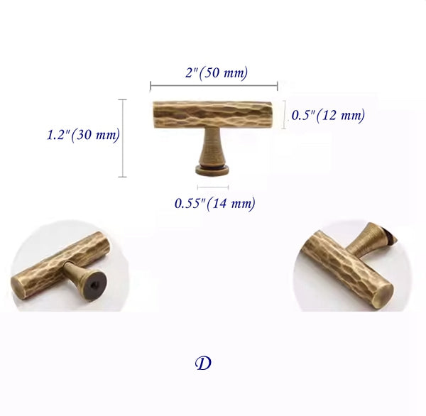 Hammered Antique Bronze Cabinet Bar Pulls, Brass, Rustic Retro Kitchen Hardware