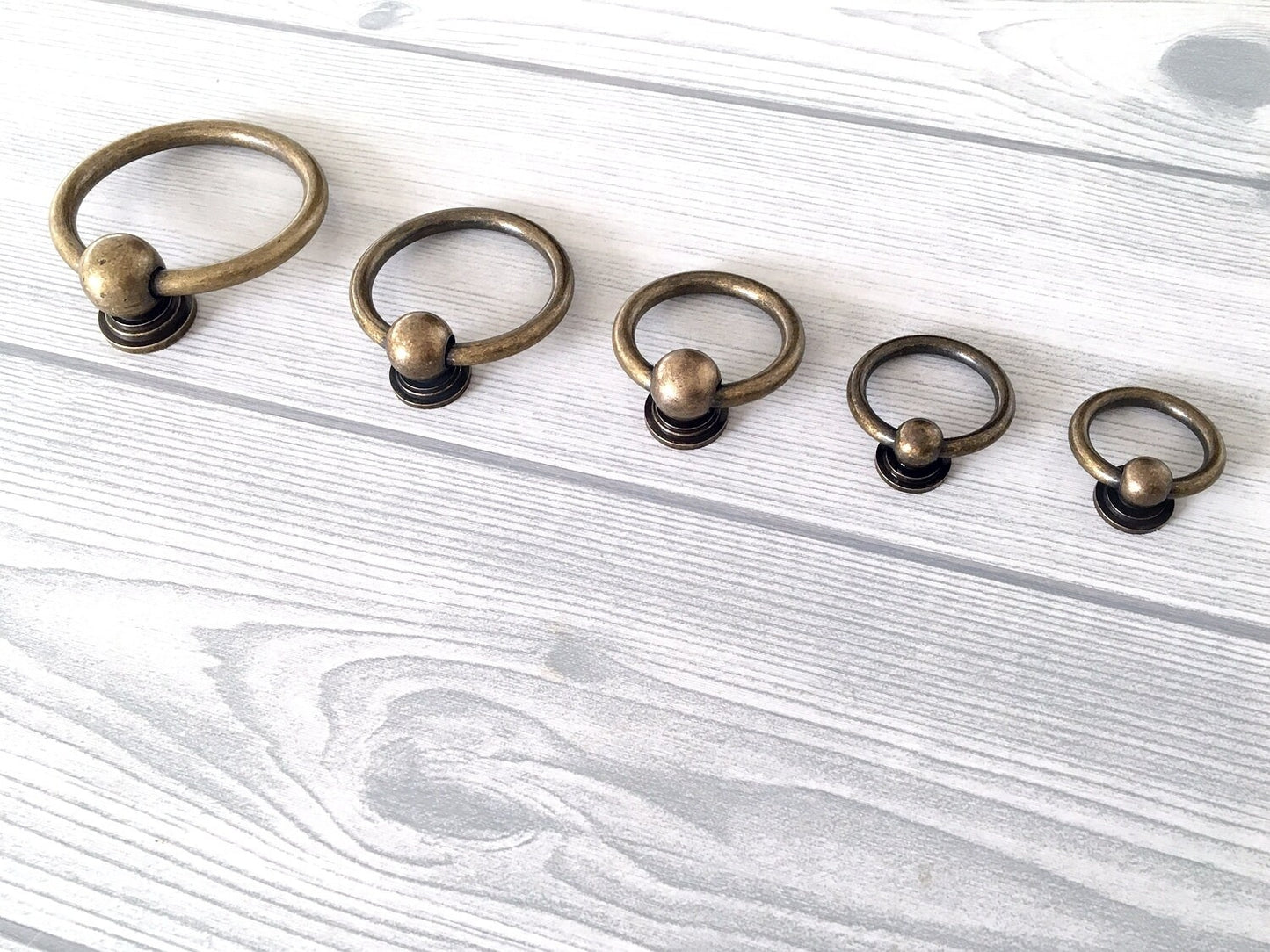 Brass knobs with Ring Pulls Small Drawer Pull Antique Bronze