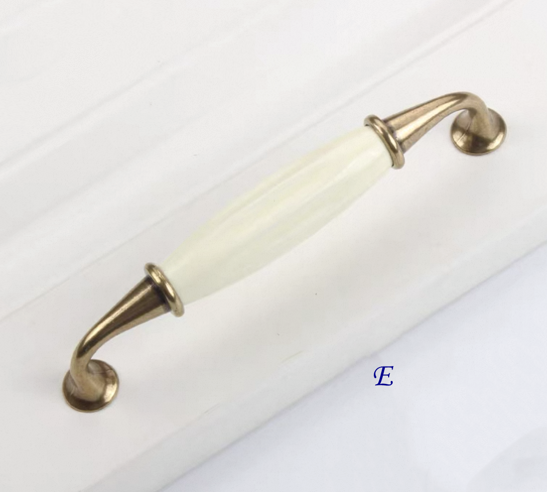 Cream Porcelain Cabinet Pulls Drawer Handles Antique Bronze
