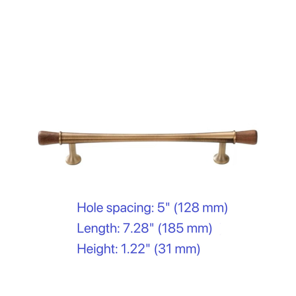 Wood & Brass Drawer Handle, Pendant Walnut Cabinet Pull, Japandi Kitchen Hardware