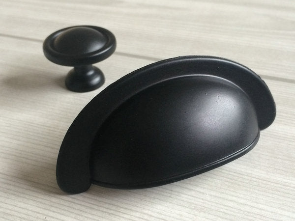 2.75" Cup Drawer Pull & Cabinet Knob in Matte Black, 2-3/4 Inch 70 mm Centers