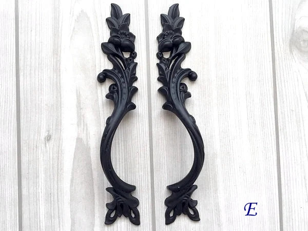 Black Leafy Cabinet Drawer Pulls, Floral Knob, Pair Vertical Handles