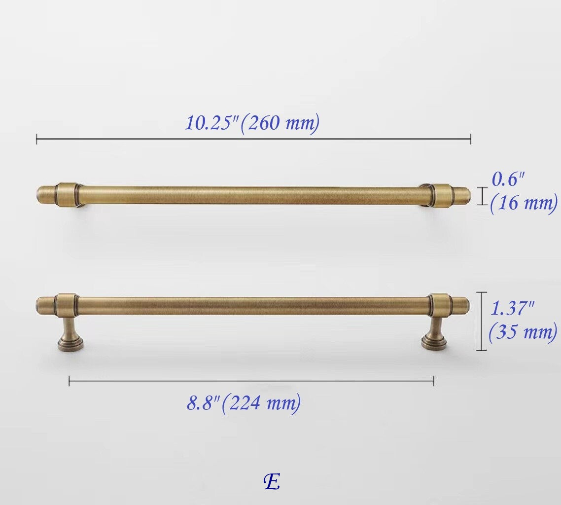 Cabinet Bar Handles, Solid Brass, Antique Bronze, Retro Kitchen Hardware