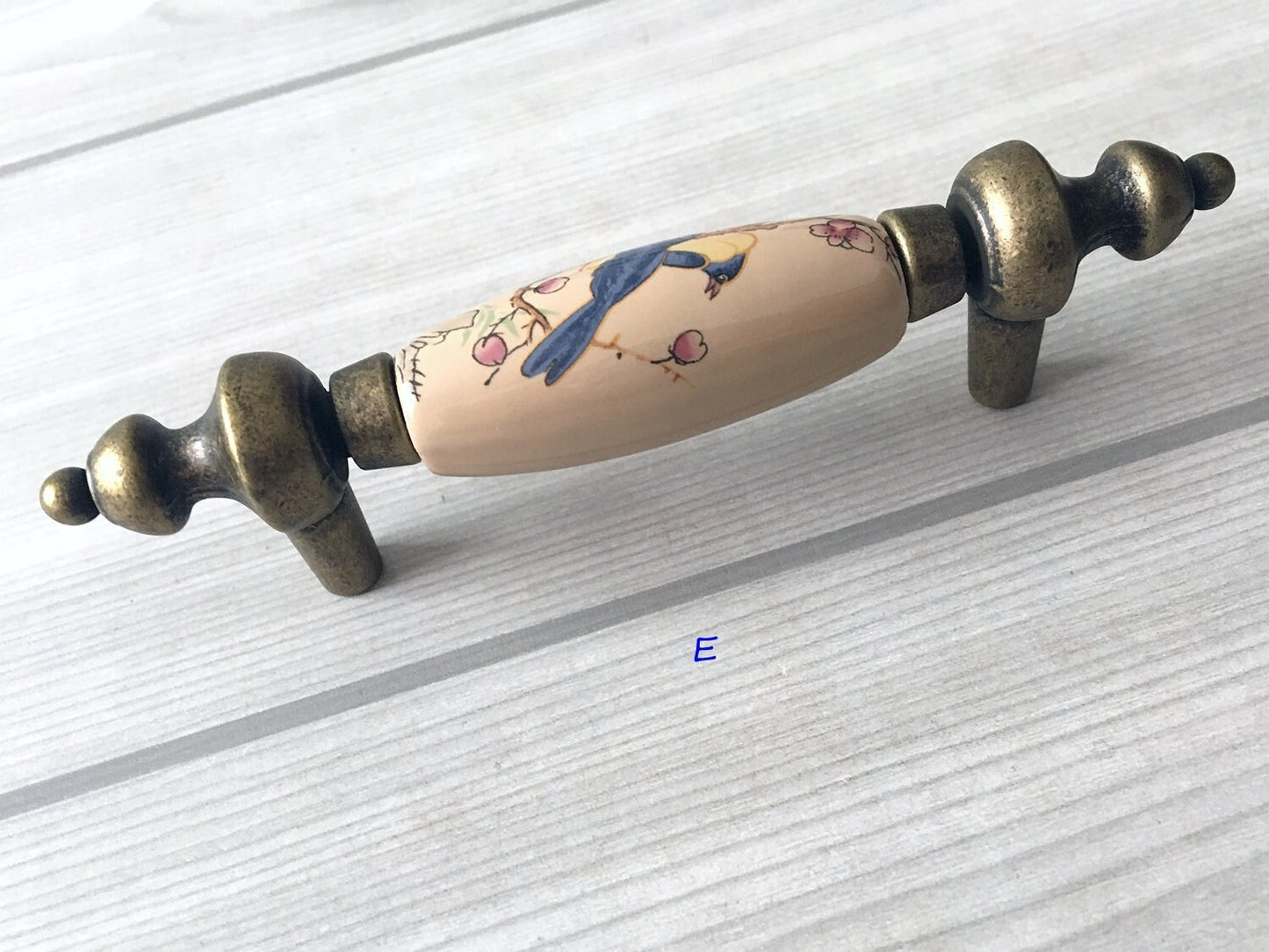3" 3.75" 5" Flower Bird Porcelain Drawer Pulls Cabinet Handle, Tan Bronze