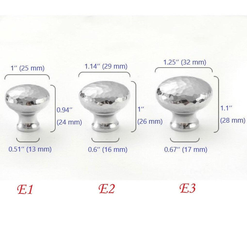 Silver Hammered Brass Drawer Knobs, Polished Chrome, Modern Kitchen Cabinet Hardware