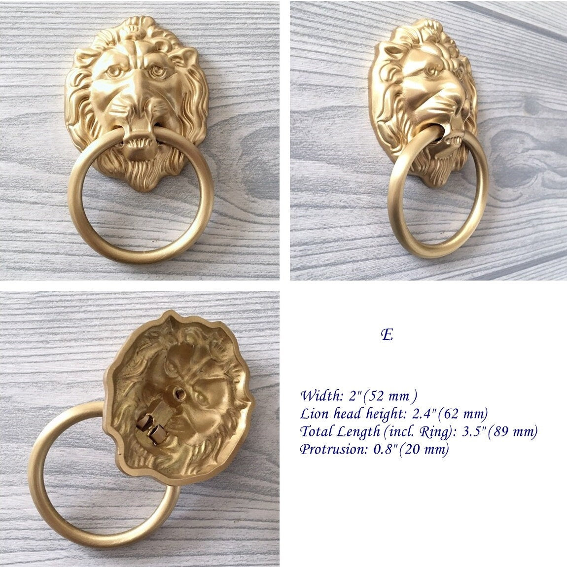 Brass Drop Ring Drawer Pulls, Lion Head, Oval, Floral Backplate, Tassel, Starburst, Clover