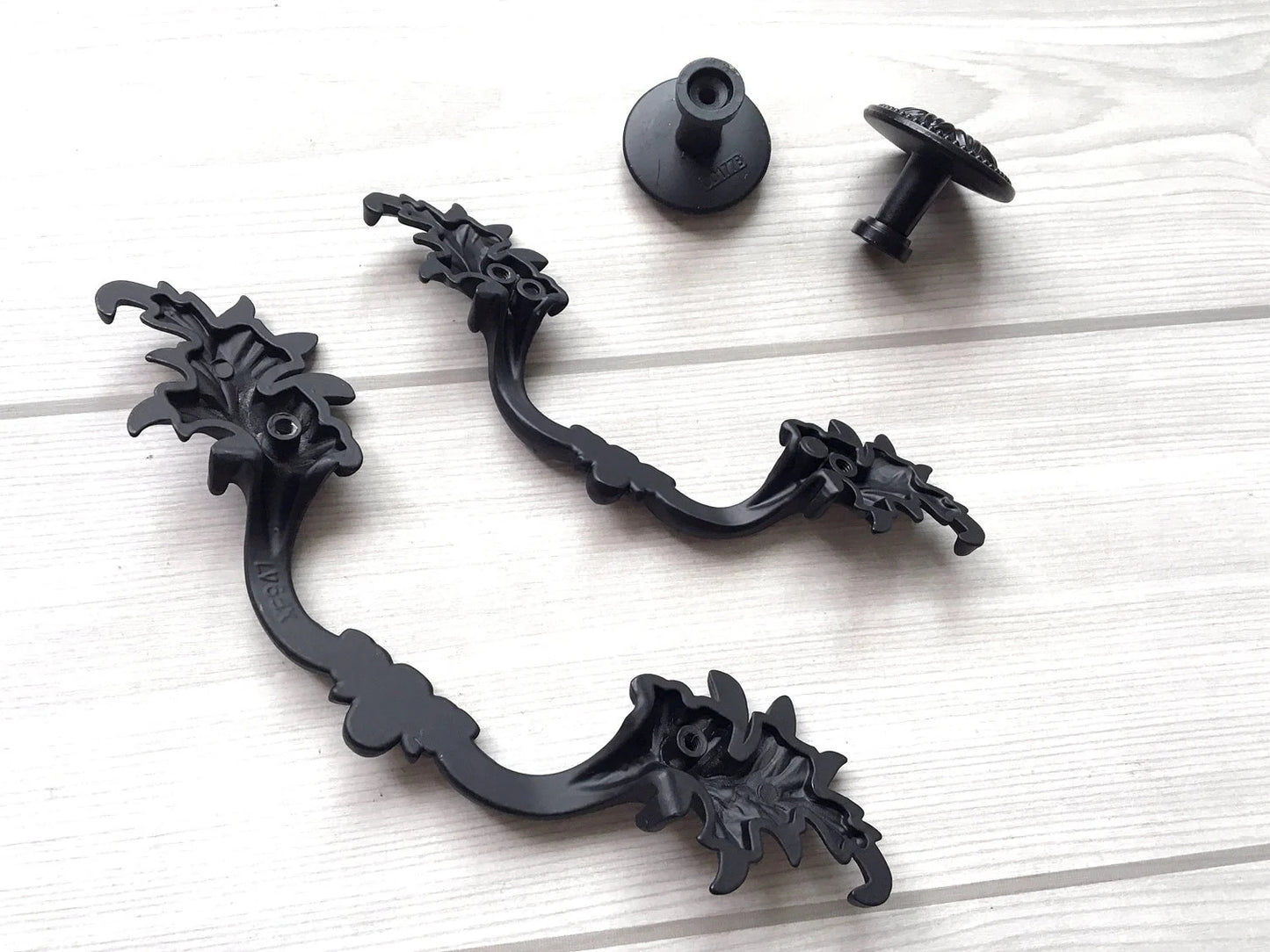 3" 3.75" Centers Black Leafy Drawer Pulls, Floral Knob, Vintage Shabby Chic