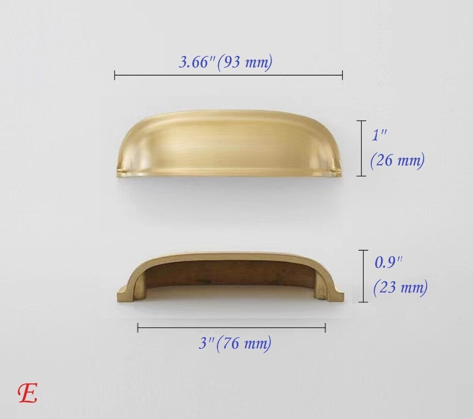 Brushed Brass D Cabinet Pulls, Cup Handles, Kitchen Hardware