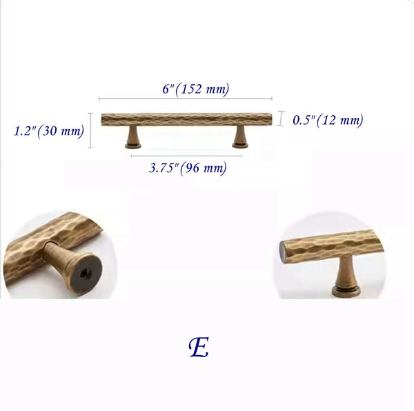 Hammered Antique Bronze Cabinet Bar Pulls, Brass, Rustic Retro Kitchen Hardware