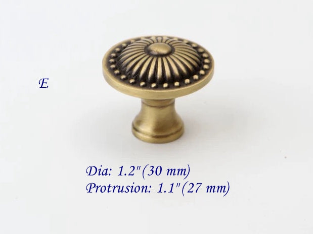 Antique Bronze Cabinet Knob, Floral Drawer Pull, Solid Brass, Embossed Pattern