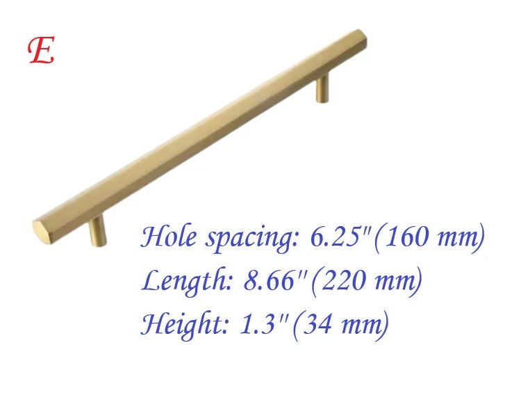 Solid Brass Hexagonal Cabinet Bar Handles, Geometric Kitchen Hardware