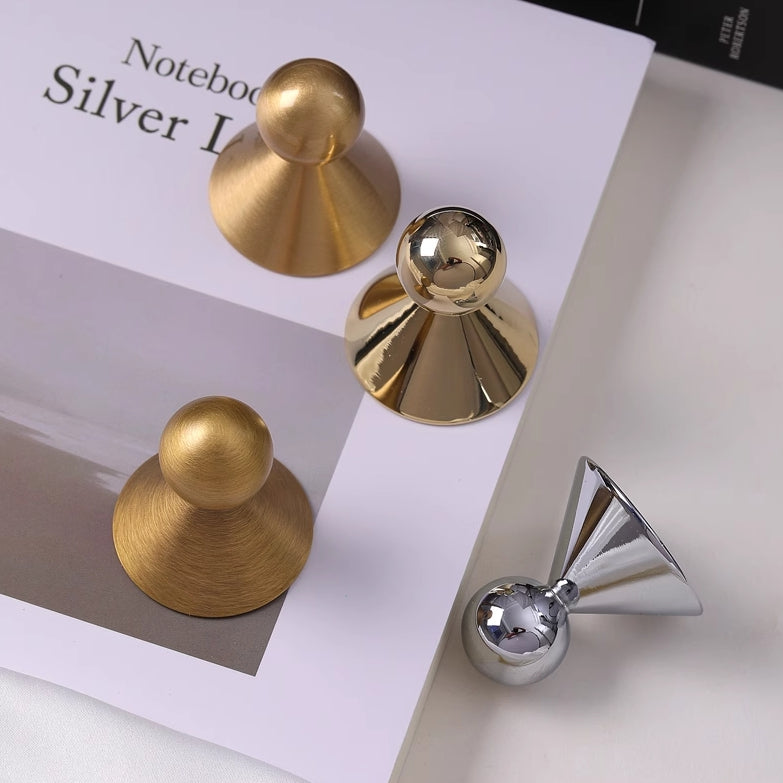 Ball Brass Knob with Conical Base, Drawer Pulls, Chrome Bronze Gold, Scandinavian Kitchen Cabinet Hardware
