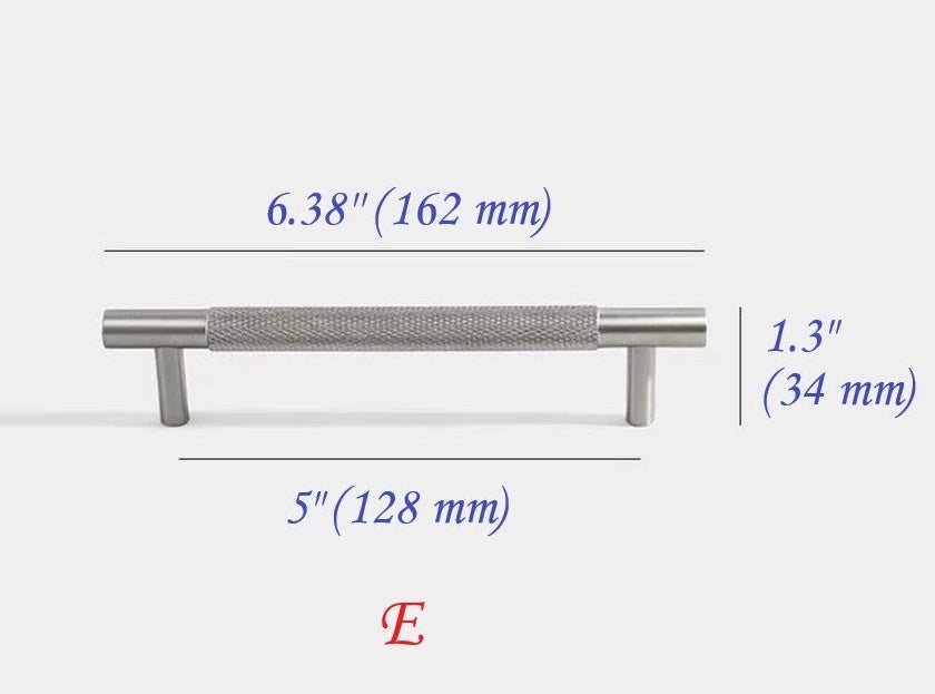 Knurled Cabinet Bar Pulls Solid Brass, Brushed Nickel, Modern Kitchen Hardware