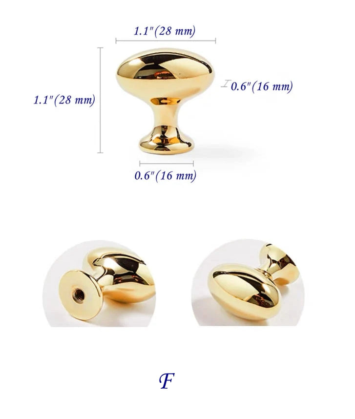 Egg-Brass Cabinet Knobs Pulls Polished Gold Luxury Kitchen Hardware Art Deco Modern
