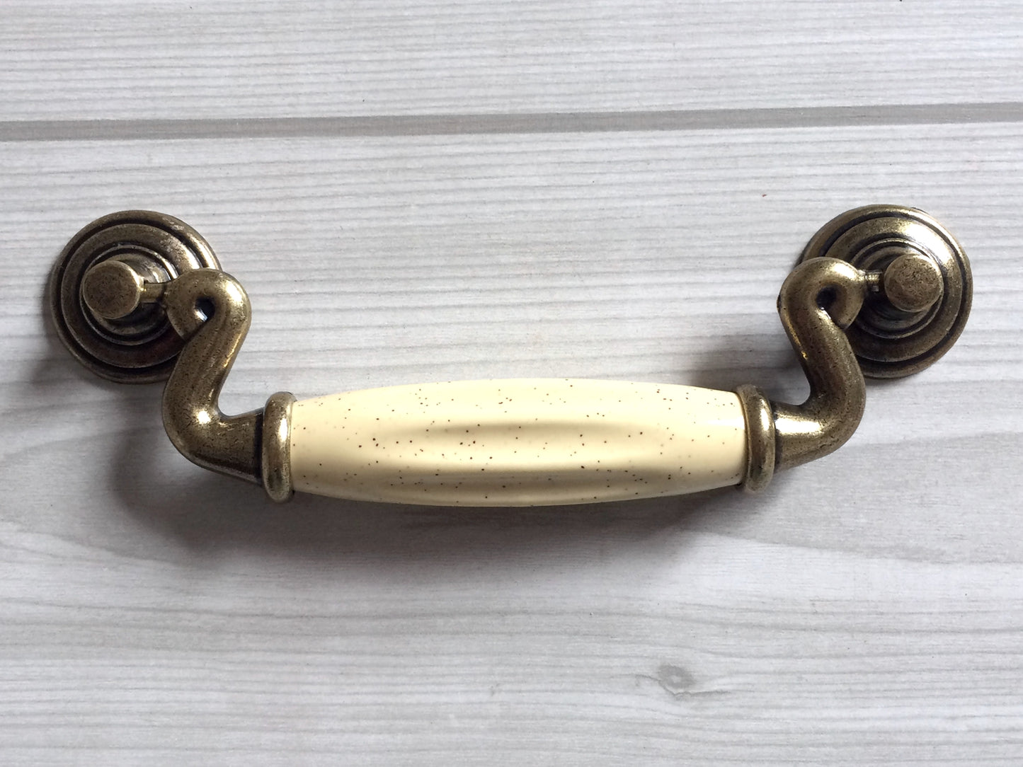 4.5" Centers Vintage Style Drop Bail Drawer Pulls, Round Knobs, Cream Antique Bronze