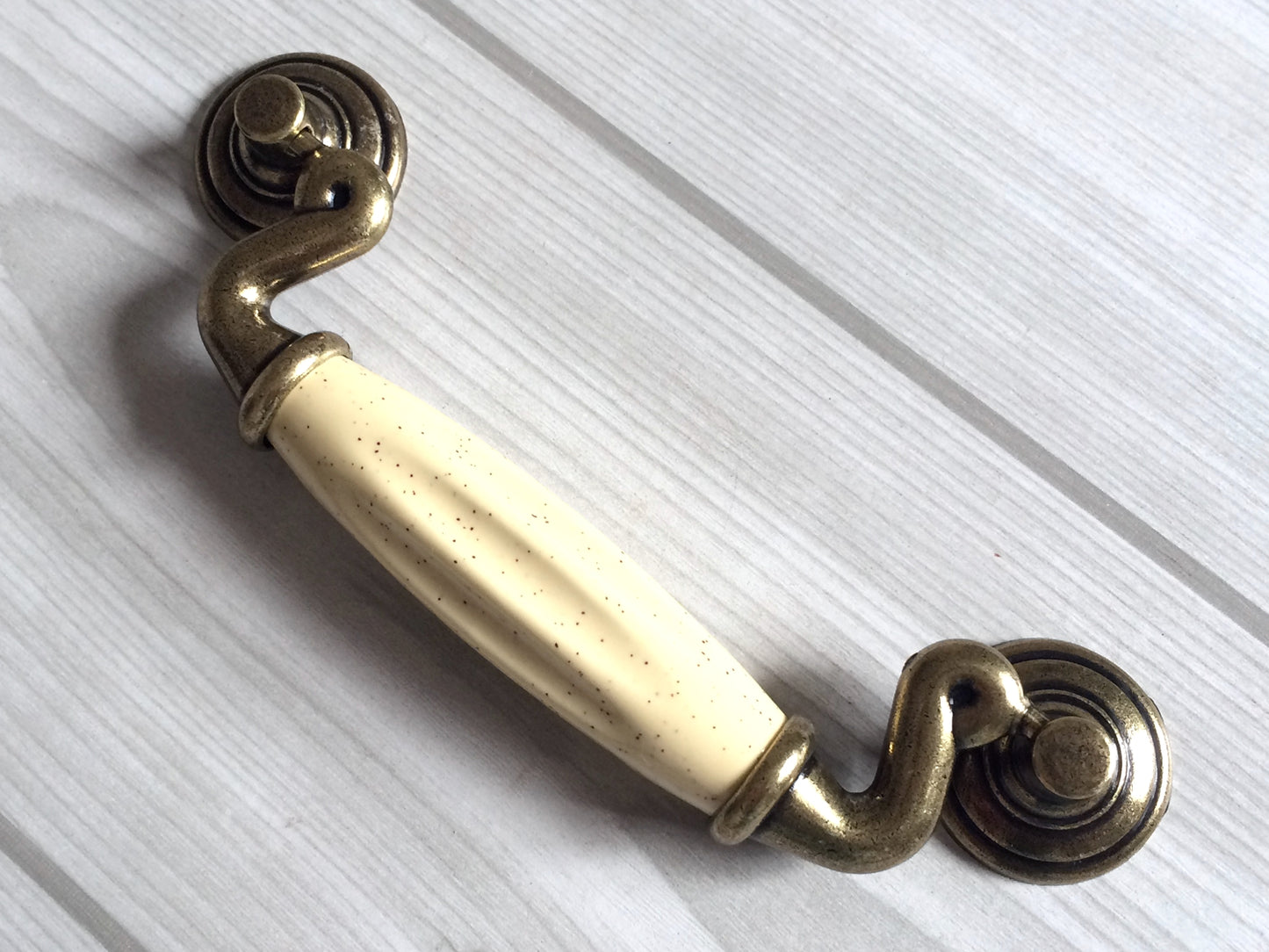 4.5" Centers Vintage Style Drop Bail Drawer Pulls, Round Knobs, Cream Antique Bronze