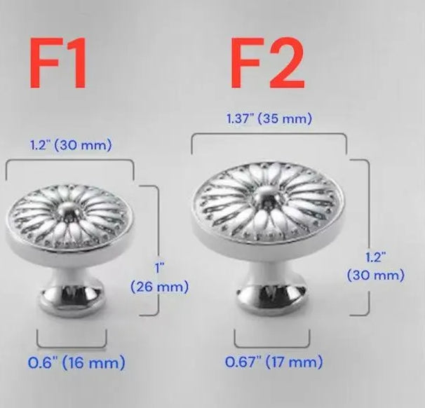 Assorted Polished Chrome Cabinet Knob, Shiny Silver Floral Drawer Pull, Kitchen Hardware