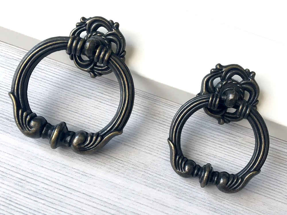 Vintage Style Ring Drawer Pull, Pendant Cabinet Knob, Antique Bronze, Rustic Hardware