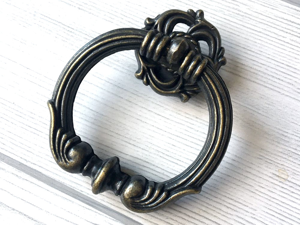 Vintage Style Ring Drawer Pull, Pendant Cabinet Knob, Antique Bronze, Rustic Hardware