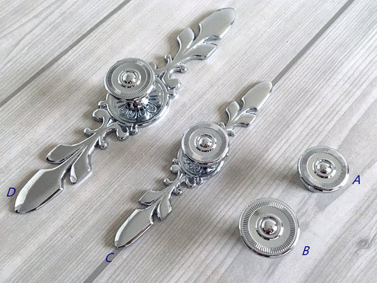Polished Chrome Drawer Knob with Back Plate, Cabinet Door Pulls, Kitchen Hardware