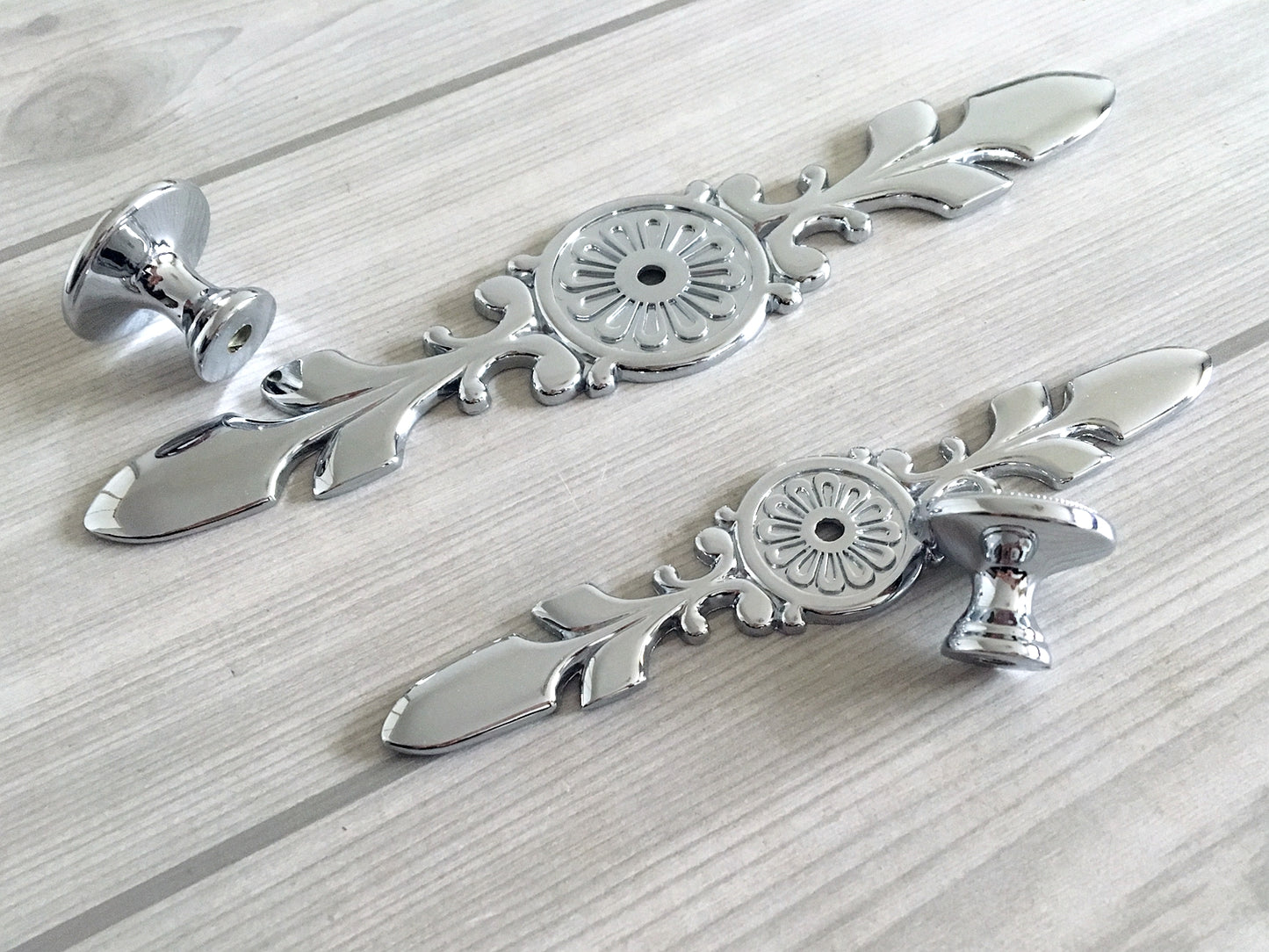 Polished Chrome Drawer Knob with Back Plate, Cabinet Door Pulls, Kitchen Hardware