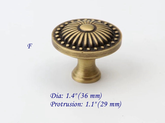 Antique Bronze Cabinet Knob, Floral Drawer Pull, Solid Brass, Embossed Pattern