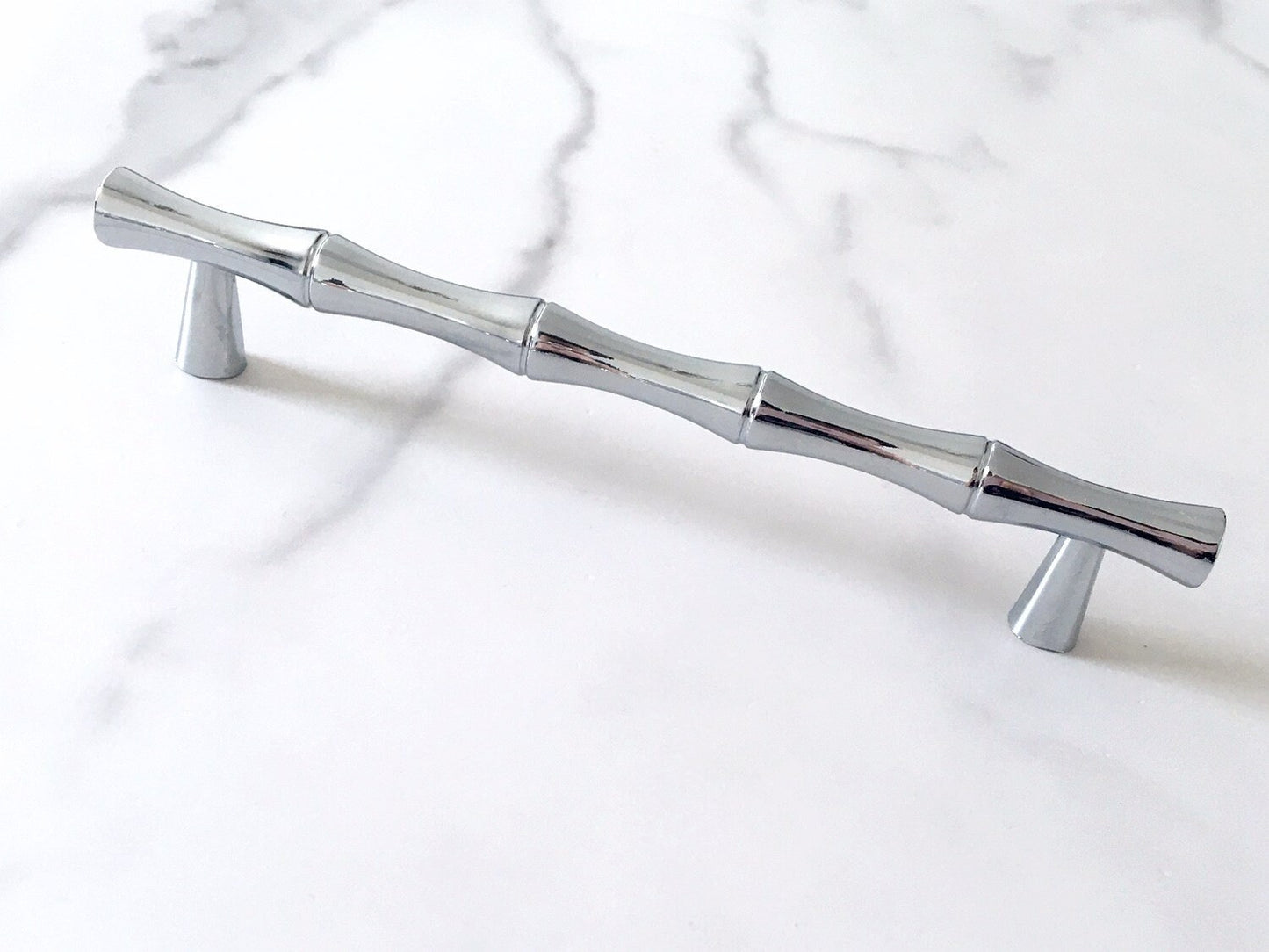 Bamboo Cabinet Pulls and Drawer Knobs, Polished Chrome Silver, Modern Kitchen Hardware