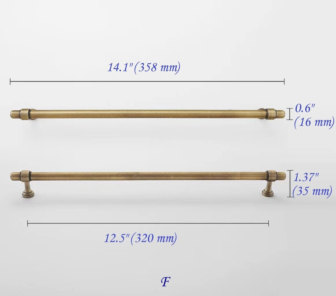 Cabinet Bar Handles, Solid Brass, Antique Bronze, Retro Kitchen Hardware