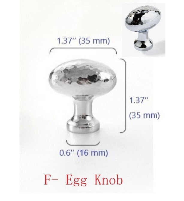 Silver Hammered Brass Drawer Knobs, Polished Chrome, Modern Kitchen Cabinet Hardware