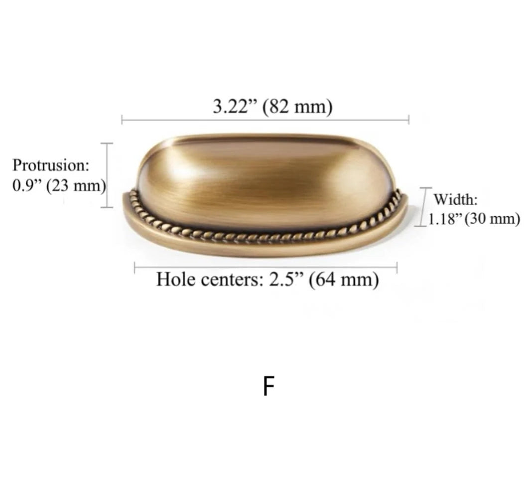 Retro Antique Bronze Cup Pull and Knobs, Solid Brass, Kitchen Hardware