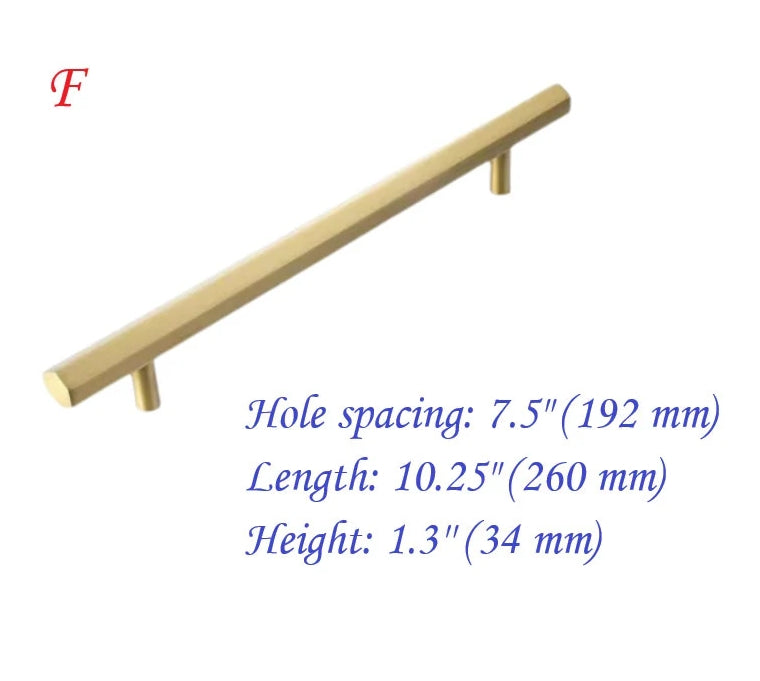 Solid Brass Hexagonal Cabinet Bar Handles, Geometric Kitchen Hardware