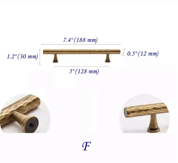 Hammered Antique Bronze Cabinet Bar Pulls, Brass, Rustic Retro Kitchen Hardware