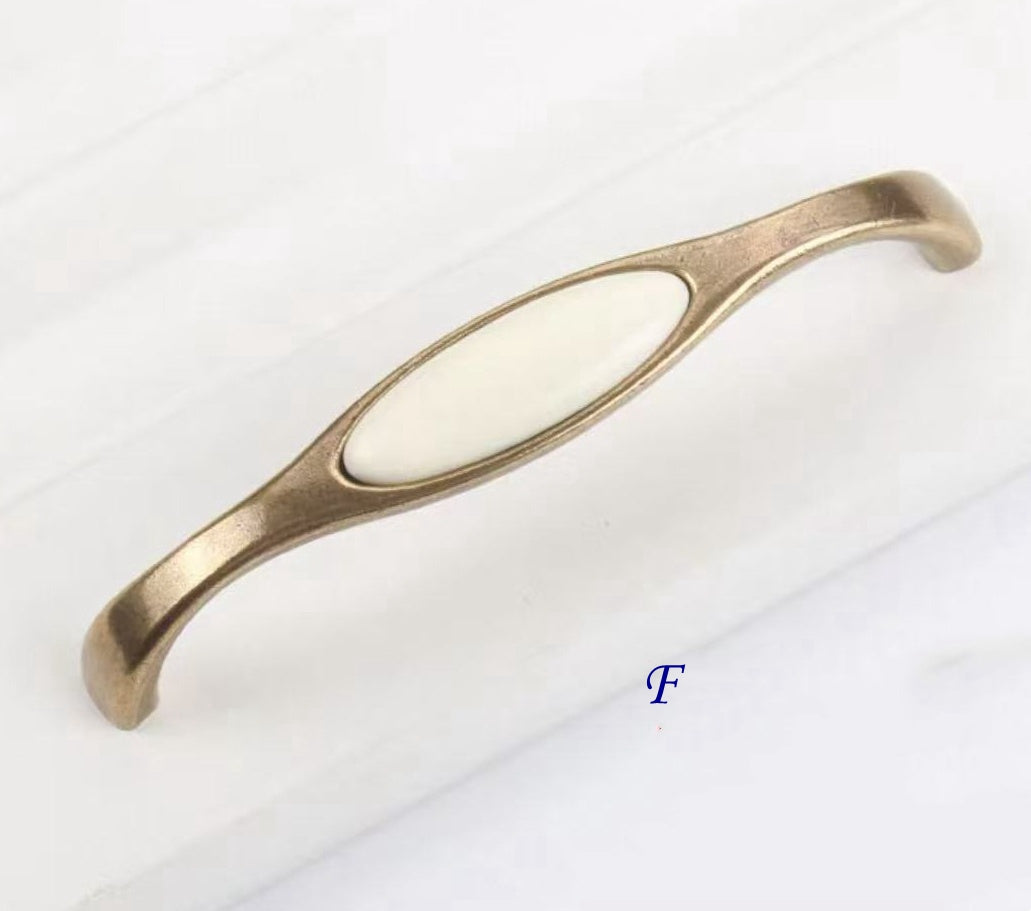 Cream Porcelain Cabinet Pulls Drawer Handles Antique Bronze