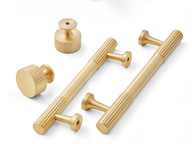 Fluted Brass Cabinet Pulls Kitchen Hardware Gold
