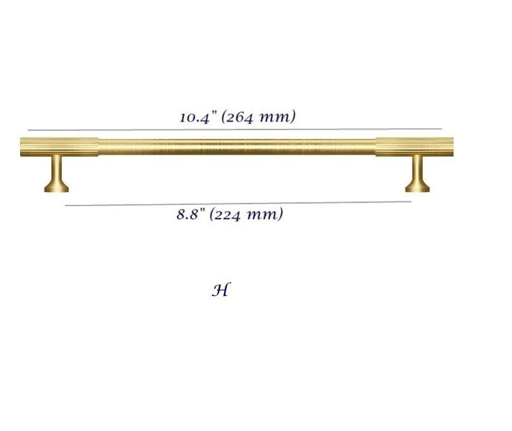 Fluted Cupboard Door Handles Brass Brushed 224 mm