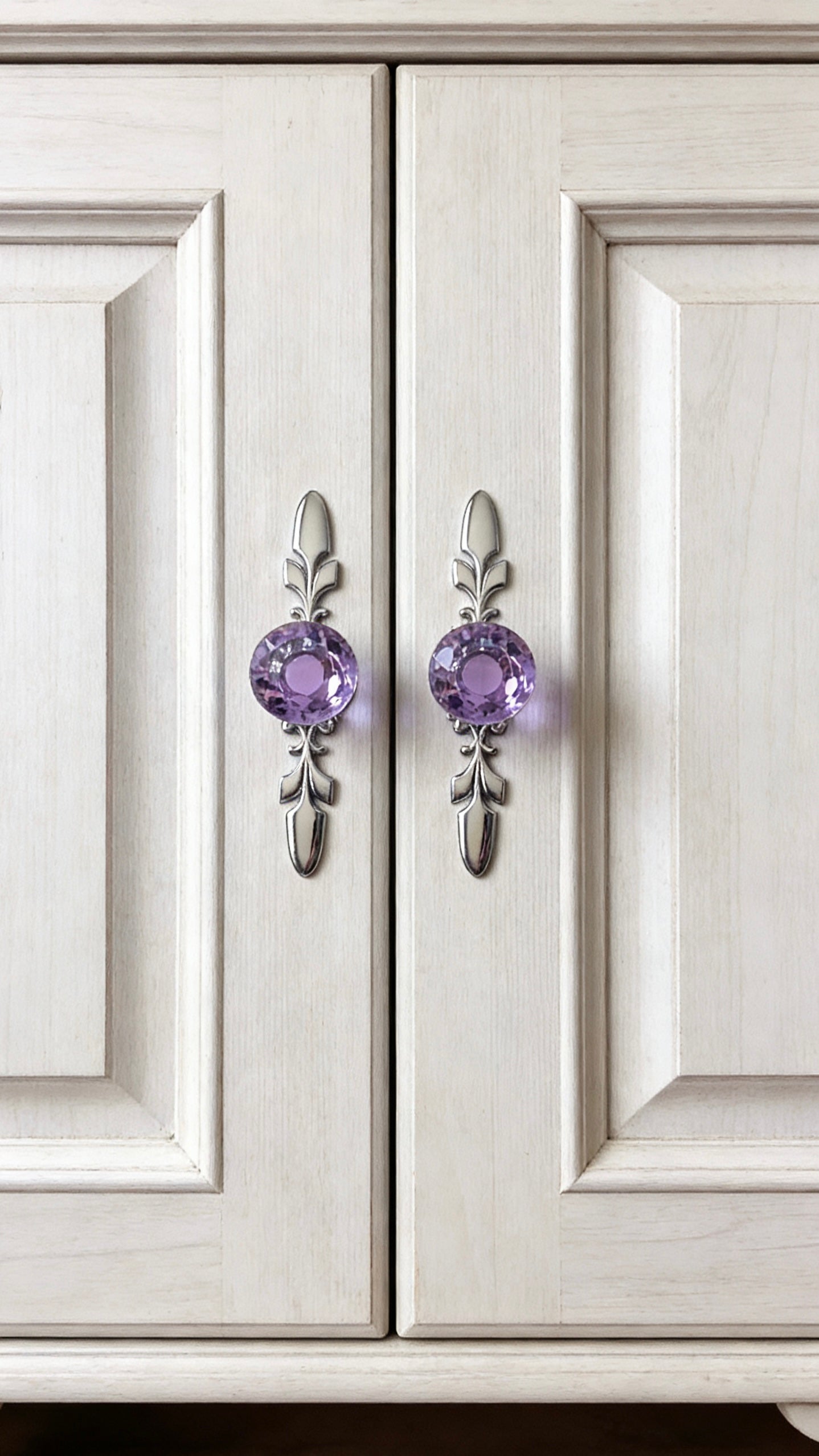 Violet Glass Drawer Knobs with Backplate, Polished Chrome - LynnsHardware