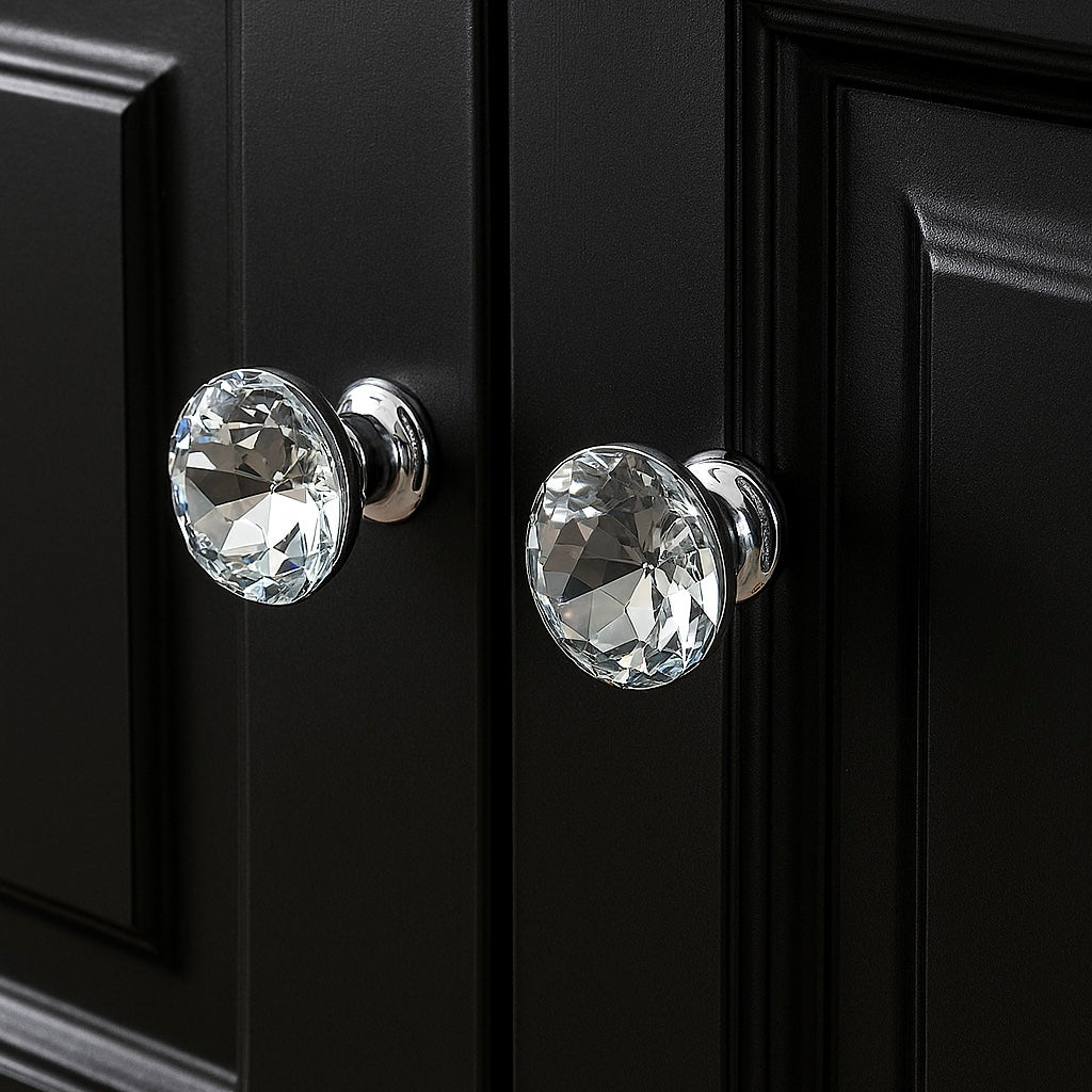 Glass Dresser Pull, Crystal Drawer Knob, Kitchen Cabinet Hardware, Clear Silver