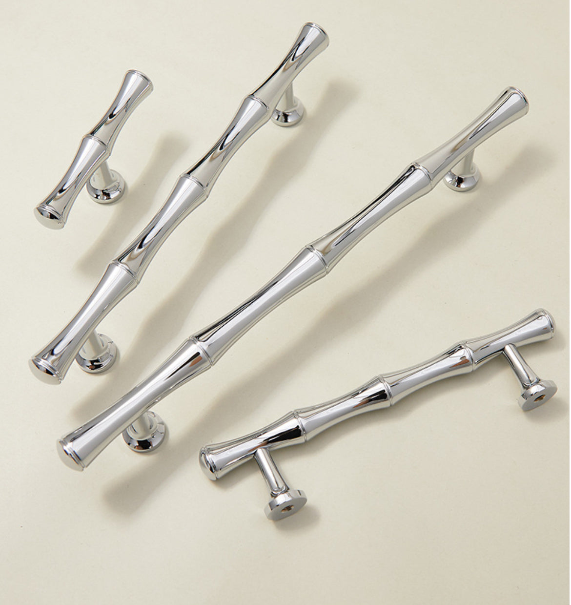 Polished chrome orientalist bamboo cabinet handles