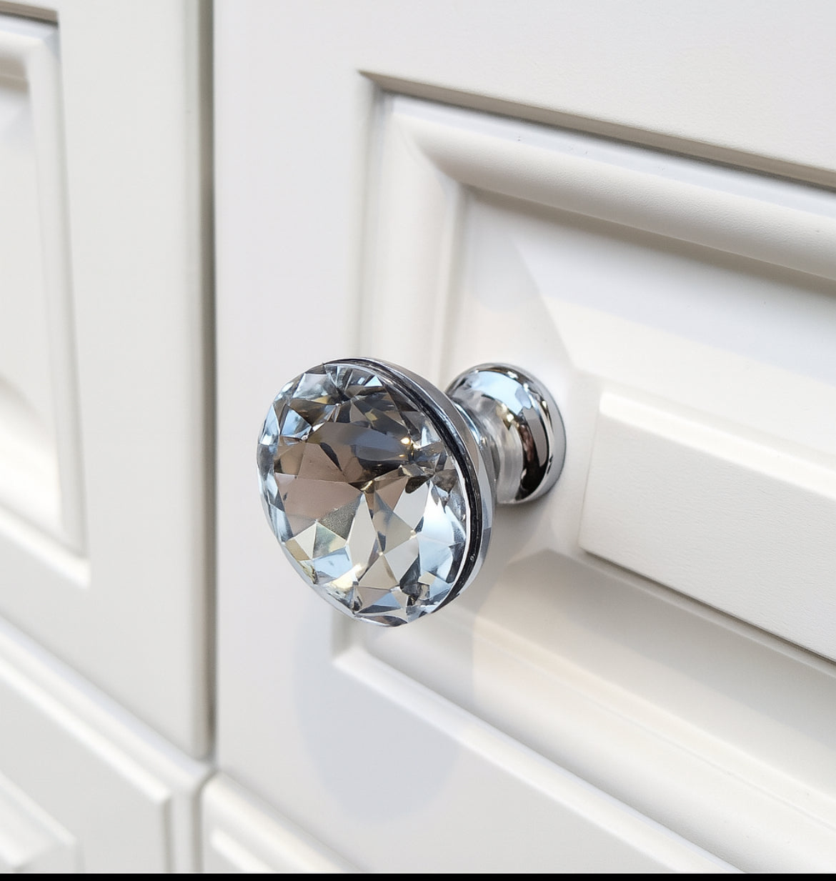 Glass Dresser Pull, Crystal Drawer Knob, Kitchen Cabinet Hardware, Clear Silver