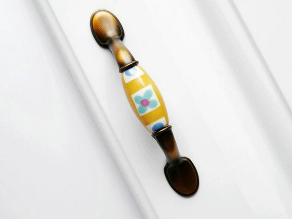 Colorful Porcelain Drawer Pulls, 3" 3.75" Centers, 4 Designs